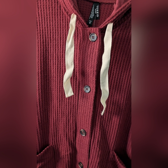 Super Soft Plush Waffle Hooded Button Front Lounge Cardigan NWT 12/L - Picture 2 of 10